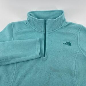 The North Face Fleece Jacket Womens Medium Blue‎ 1/4 Zip Pullover Logo Warm